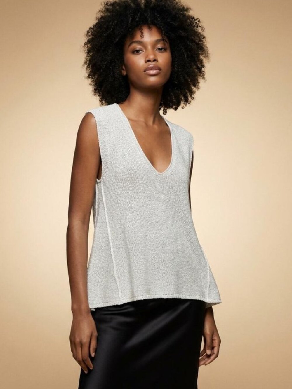 NWT Zara Silver Metallic Knit V-Neck Tank Top